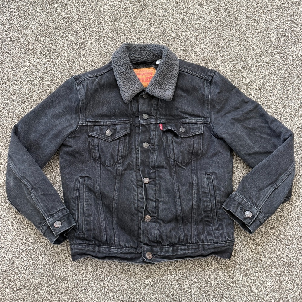 Levi's Type III Trucker Jacket Men's S Sherpa Lined Cotton Denim Button Up Black